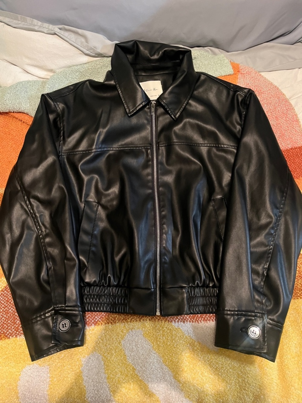Active USA Black Faux Leather Zip Front Jacket